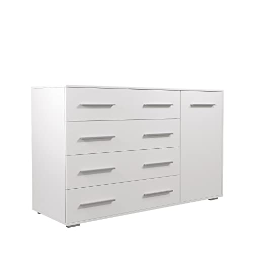 Weiße Kommode Sideboard mit 4 Schubladen und 3...