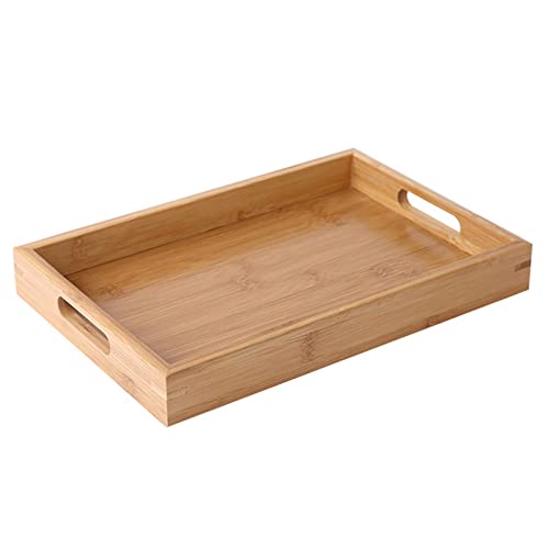 Bambus Serviertablett mit Griffen, Holz Tablett...