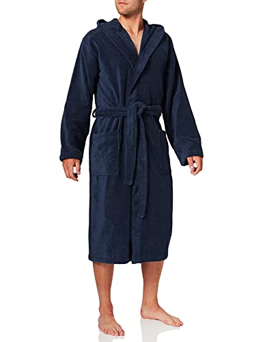 Schiesser Herren Bademantel mit Kapuze, Blau...