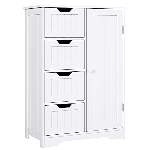 Kommode mit 4 Schubladen und Tür Badschrank für...