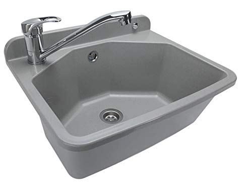 gospo Ausgussbecken mit Armatur, Siphon, 46 x 37 x...