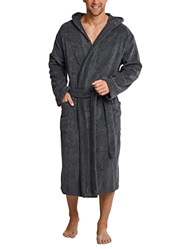 Schiesser Herren Bademantel mit Kapuze, Grau...