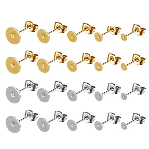 100 Paar Ohrstecker Rohlinge Edelstahl, Earring...