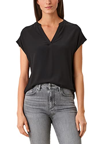 s.Oliver Damen Viskoseshirt mit V-Neck Black M