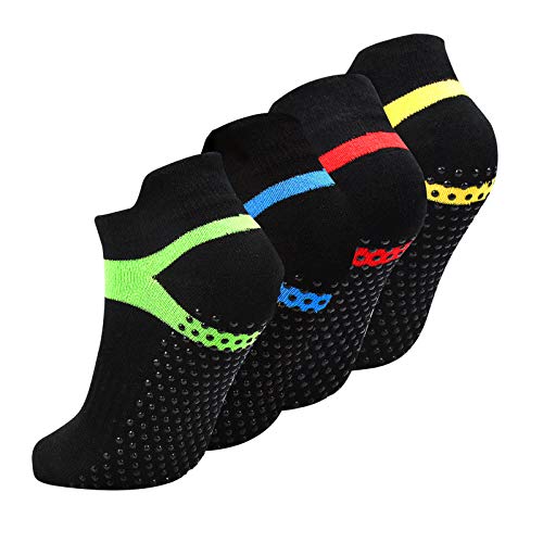 4 Paare Yoga Socken Schwarz Anti Rutsch Größe...