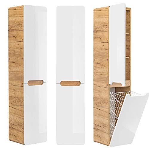 Lomadox Badmöbel Hochschrank mit Wäschekorb...