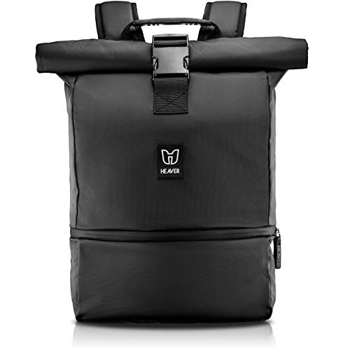 HEAVER® Rucksack Rolltop schwarz mit Schuh- und...