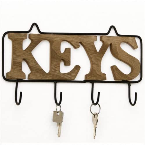 Wanddekoration Keys aus Metall und Holz mit 4...