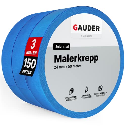 GAUDER Malerkrepp (24 mm x 50 m) | 3x Kreppband...