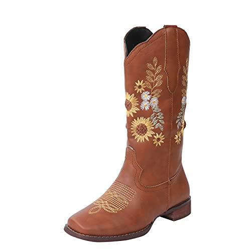 DondPO Bestickte Western Sunflower Boots Stiefel...