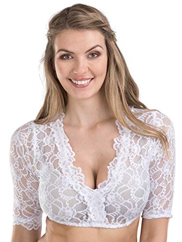 Damen Dirndlbluse aus Spitze weiß - Elegante &...