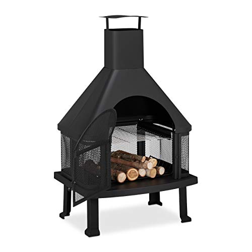 Relaxdays, schwarz Terrassenofen mit Grill,...