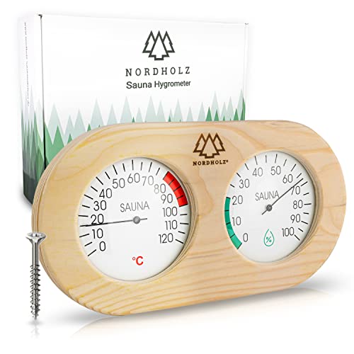 NORDHOLZ® Sauna Thermometer Hygrometer Holz -...