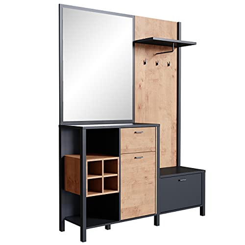 NEWFURN Garderobe Set mit Schublade Anthrazit...