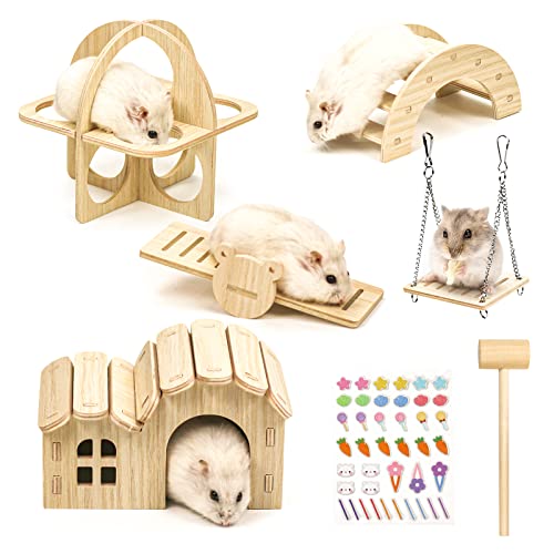 5 Stück Hamster Spielzeug aus Holz, Hamster...
