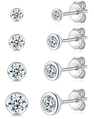 Damen Ohrstecker Silber 925- 4 Paar Klein Sterling...