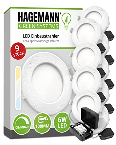 HAGEMANN® 9 x LED Einbaustrahler dimmbar IP44 6...