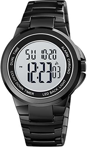 Digitaluhr Herren Edelstahl Armbanduhr mit...