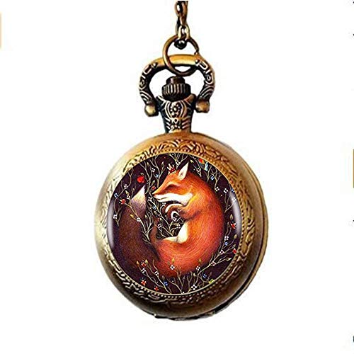 Schlafender Fuchs in Blumen Taschenuhr Halskette...
