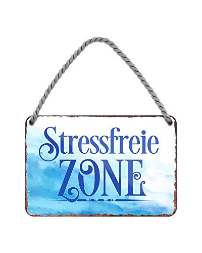 Stressfreie Zone Hängeschild - Metallschild mit...