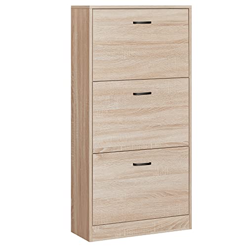 VASAGLE Schuhschrank mit 3 Klappen, Schuhregal,...