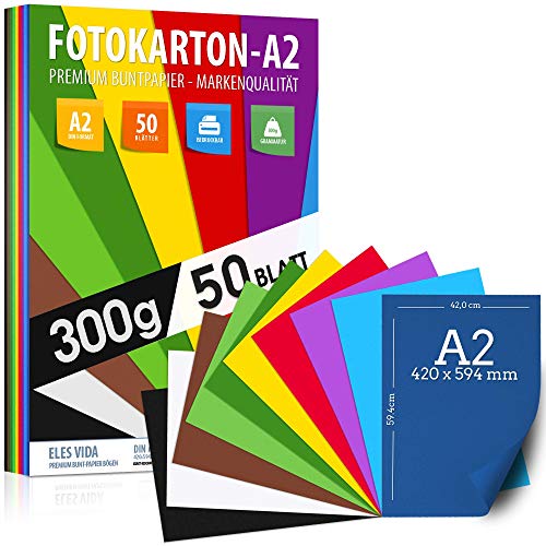 50 Blatt BUNTES PAPIER DIN A2-300g/m² Fotokarton...