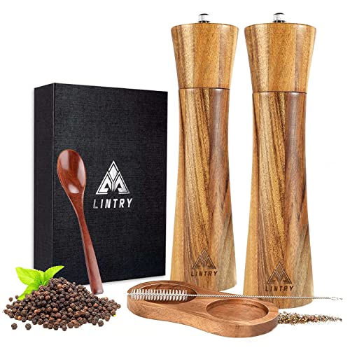 LINTRY Gewürzmühle 2er Set Holz mit Untersetzer,...