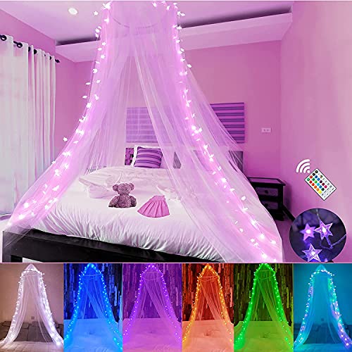 Betthimmel für Mädchen, Bettvorhang mit 100 LED...