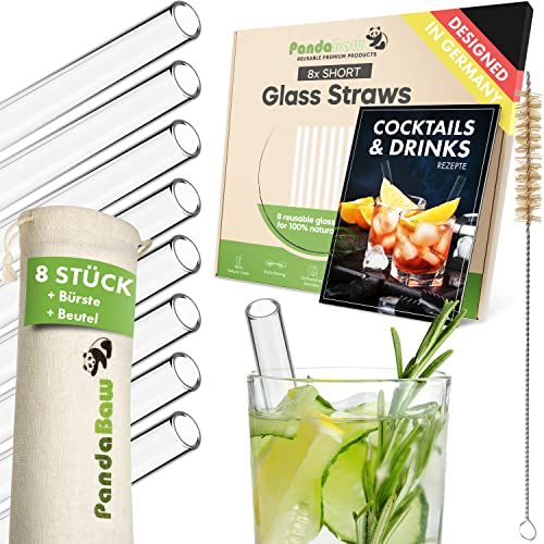 PandaBaw® 8x Glas-Strohalme Kurz [+REZEPTE] - 15...