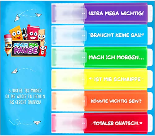 6x Lustige Textmarker - das frech bunte Marker Set...