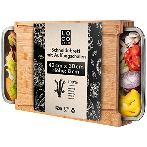 Loco Bird Premium Schneidebrett mit Auffangschalen...