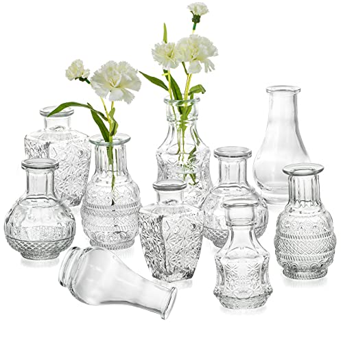 10 x Hewory Kleine Vase Hochzeit Glas Vasen Set:...