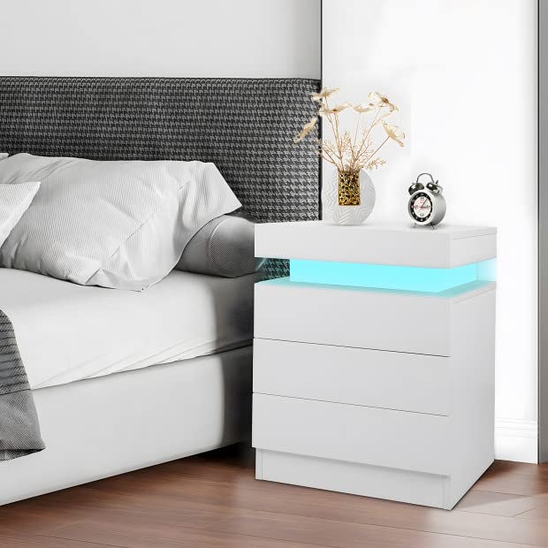 Lvhecforhm Nachtschrank Weiss, Nachttisch mit Led...