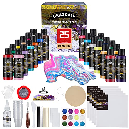 CRAZCALF Pouring Acrylfarbe Set, 25 Stück-Set...