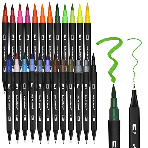 Dual Brush Pen Set, 24 Farben Doppelfasermaler,...