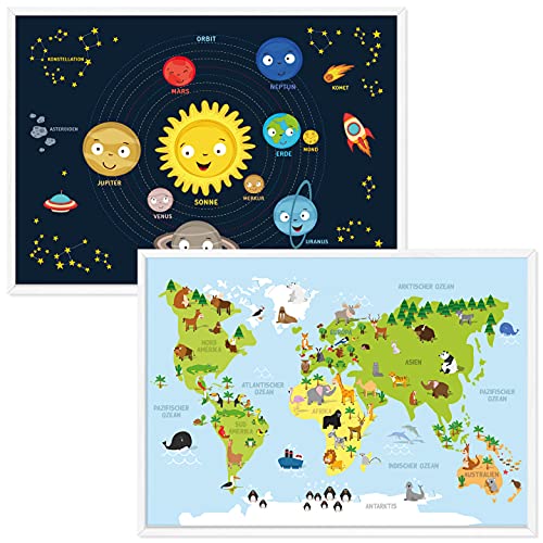 kizibi® Weltkarte und Planeten Poster Set A2 mit...