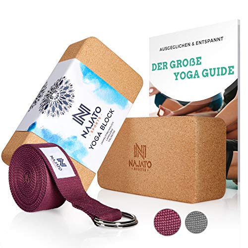 NAJATO Sports Yoga Block Kork 2er Set – Mit Yoga...