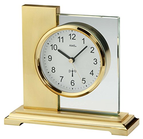 AMS Funk Tischuhr, Holz, Gold, 17 cm x 16 cm x 6...
