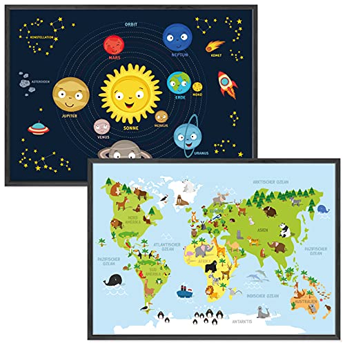 kizibi® Weltkarte und Planeten Poster Set A2 mit...