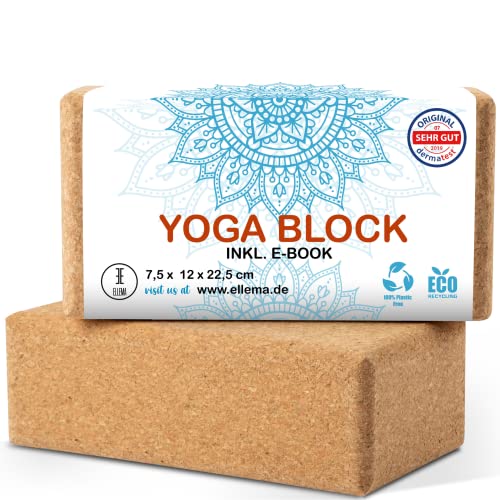 ELLEMA Yoga Block [100% Kork] - Yogablock 2er Set...